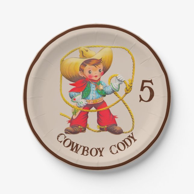 Buckaroo Cowboy Boy's Birthday Name & Age Pappteller (Vorderseite)