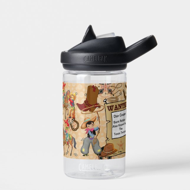 Buckaroo Cowboy Wollte Boy's Name und Beschreibung Trinkflasche (Links)