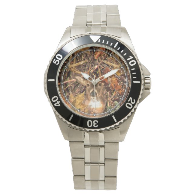 Buckel in Herbst Camouflage Weißer Schwanz Hirsch Armbanduhr (Vorderseite)