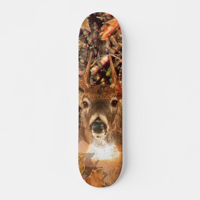 Buckel in Herbst Camouflage Weißer Schwanz Hirsch Skateboard (Vorne)