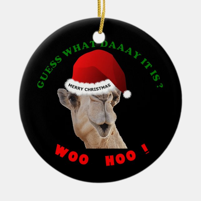 Buckel-Tagesweihnachtsverzierungs-Kamel Keramik Ornament (Vorne)
