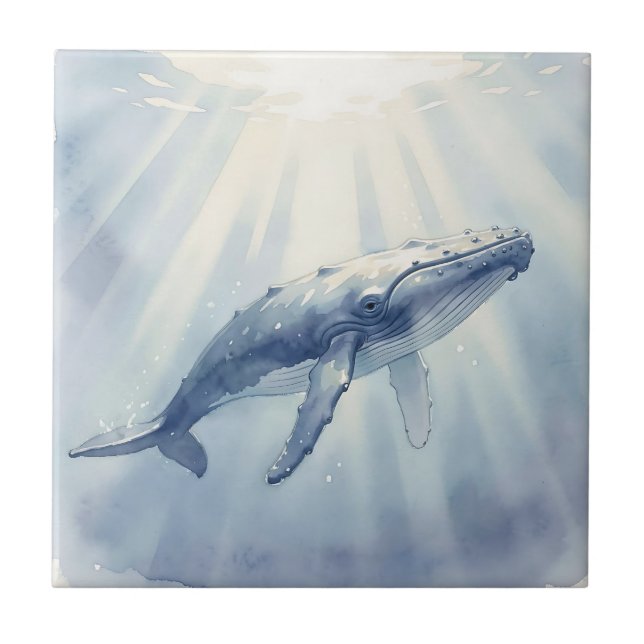 Buckelwal-Aquarell-Ozean Fliese (Vorderseite)