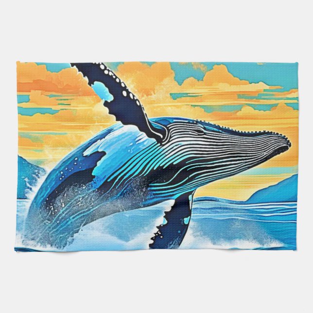 Buckelwal-Ozean-Freiheits-Sprung-Design Geschirrtuch (Horizontal)