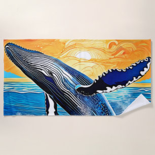 Buckelwal-Sonnenuntergangs-Sprung-Kunst Strandtuch