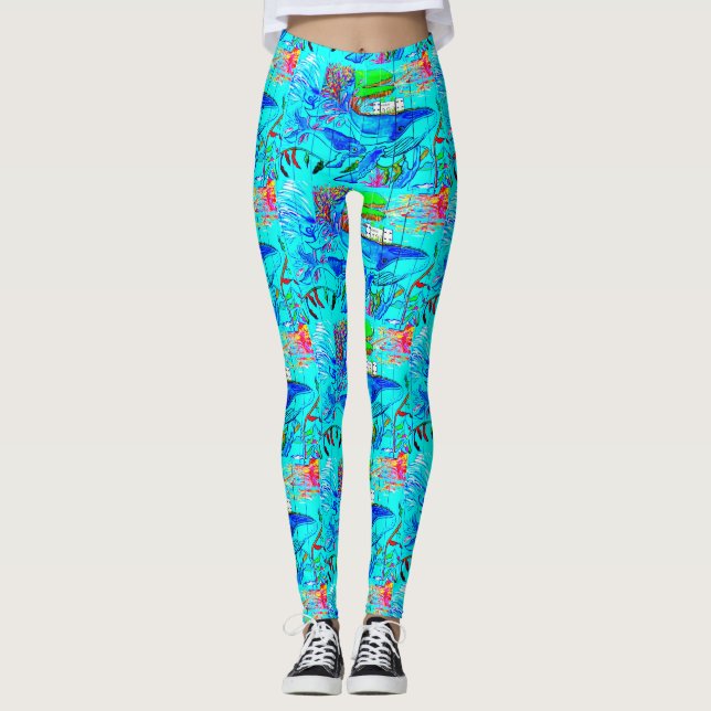 Buckelwale, die Blau schwimmen Leggings (Vorderseite)
