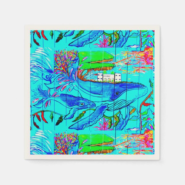 Buckelwale unter Wasser Serviette (Vorderseite)