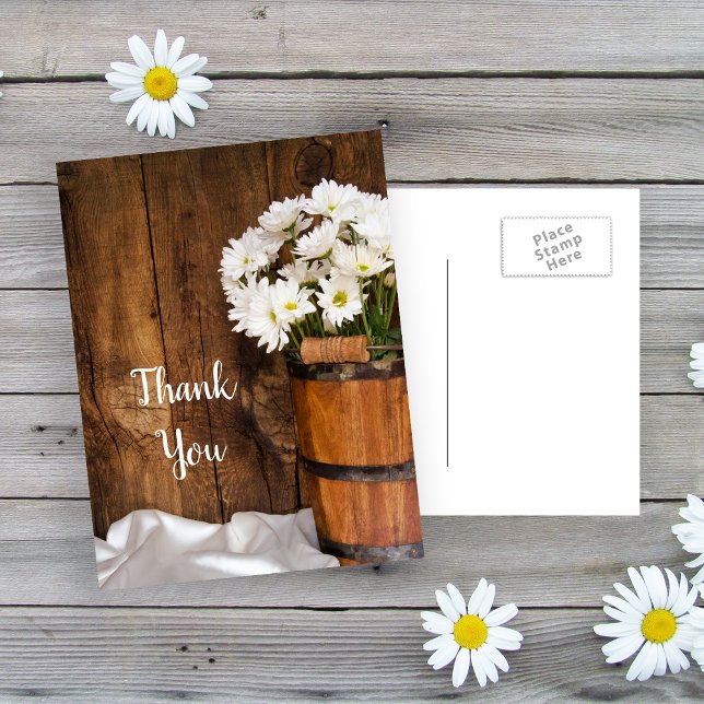 Bucket and White Daisies Barn Wedding Vielen Dank Postkarte (Von Creator hochgeladen)