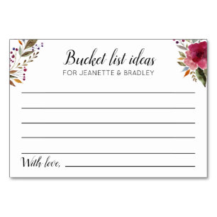 Bucket List-Ideen für Hochzeitskarten für Burgund  Tischnummer