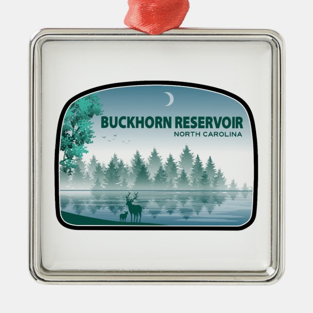 Buckhorn Reservoir North Carolina Deer Ornament Aus Metall (Vorne)