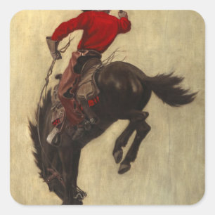 Bucking Bronco, 1903 von Newell Convers Wyeth Quadratischer Aufkleber