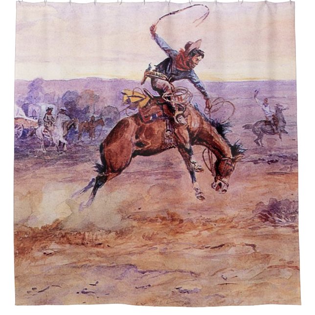 "Bucking Bronco" Cowboy Art von Charles Russell Duschvorhang (Vorderseite)