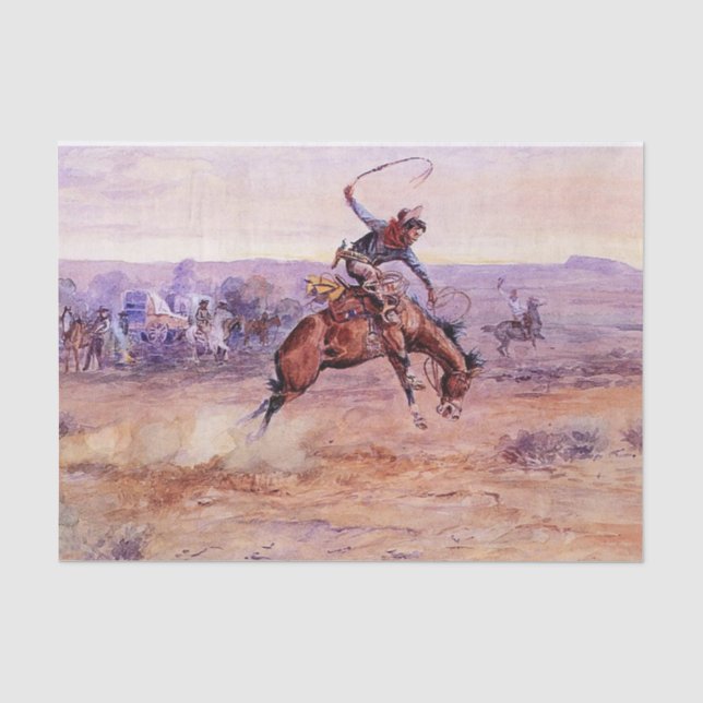 "Bucking Bronco" Cowboy Art von Charles Russell Seidenpapier (Vorderseite)