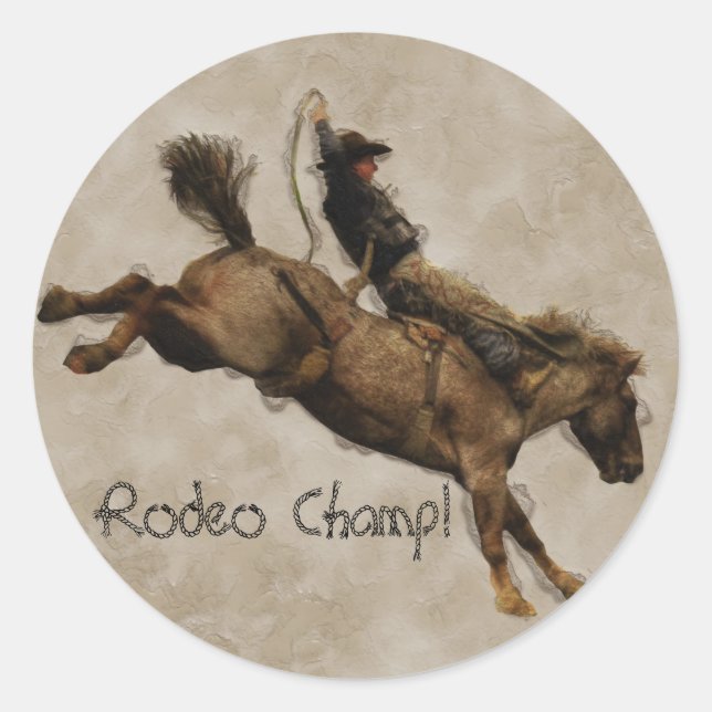 Bucking Bronco Cowboy im Western Runder Aufkleber (Vorderseite)