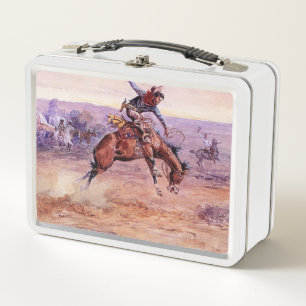 „Bucking Bronco“ Cowboy-Kunst von Charles Russell Metall Brotdose