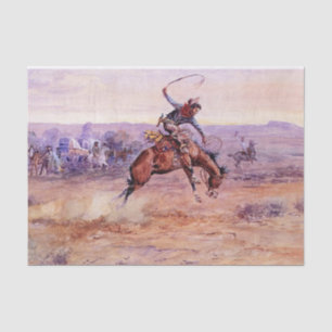 „Bucking Bronco“ Cowboy-Kunst von Charles Russell Seidenpapier