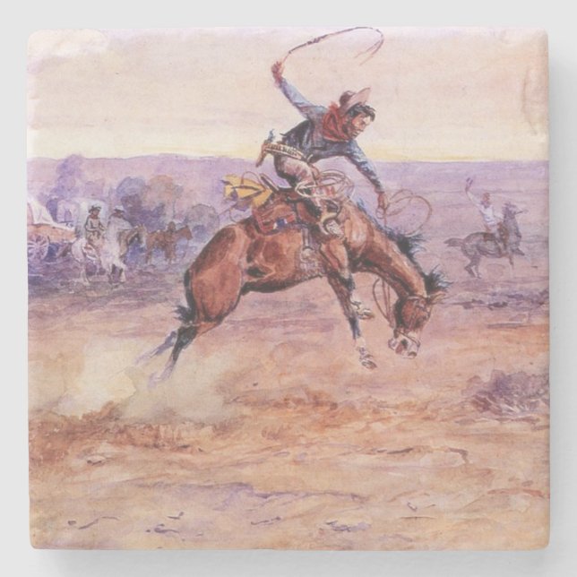 Bucking Bronco (Das Spiel eines wilden Pferdes) Steinuntersetzer (Vorderseite)