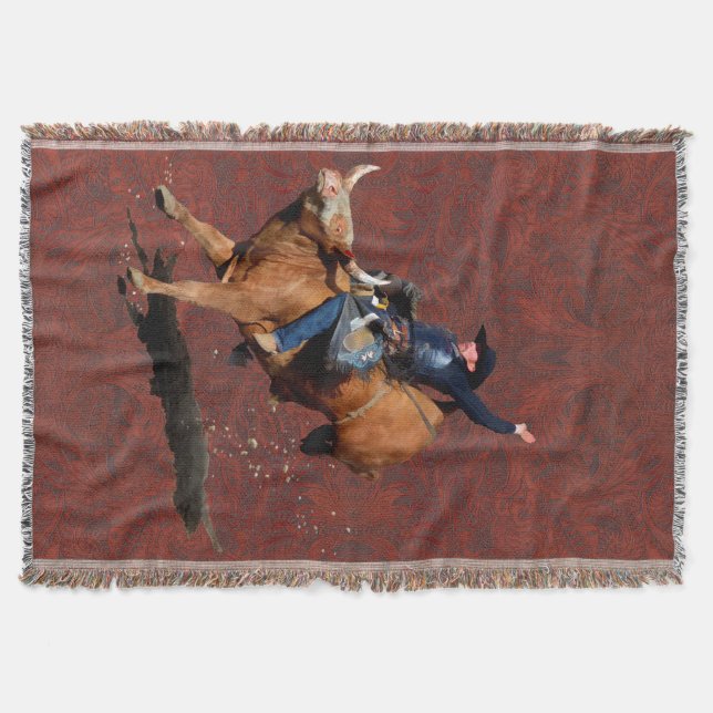 Bucking Bronco und Rodeo Cowboy Throw Blanket Decke (Vorderseite)
