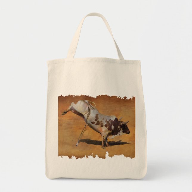 Bucking Rodeo Bull auf Imitat Parchment Designer G Tragetasche (Vorne)