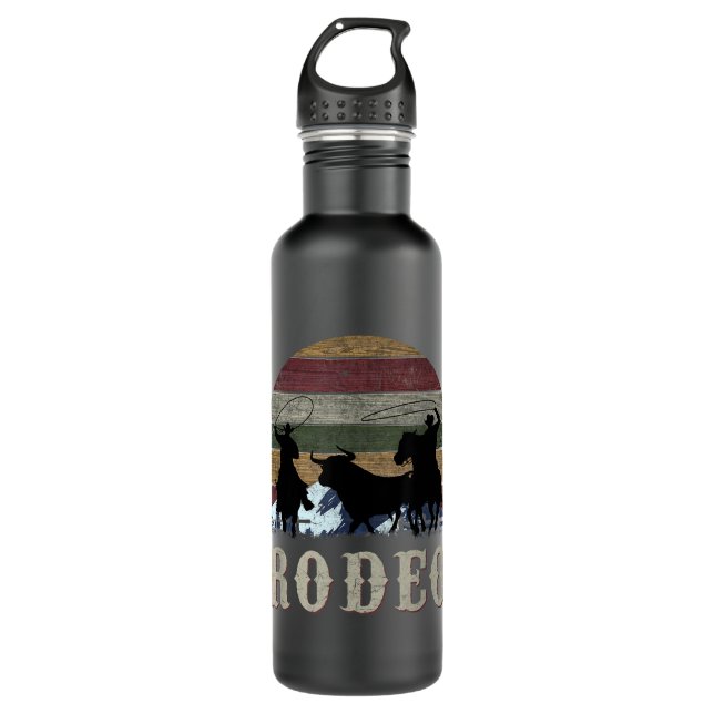 Bucking Rodeo Cowboy Team Roping Pferdereiten Rett Edelstahlflasche (Vorderseite)