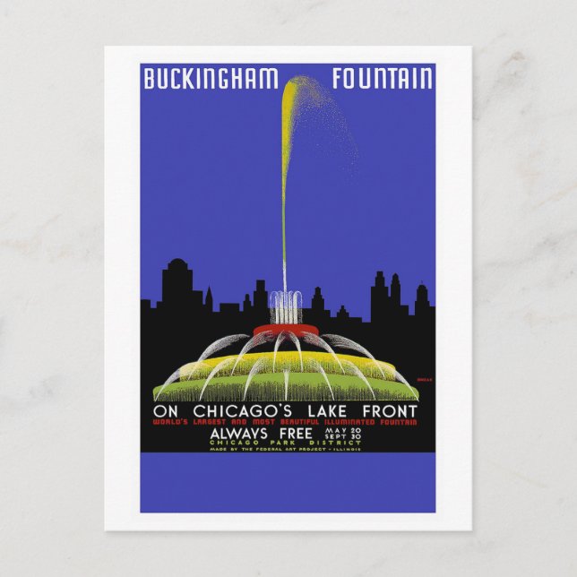 Buckingham Fountain, Chicago Vintage Travel Postkarte (Vorderseite)