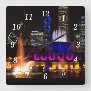 Buckingham Fountain Chicago Wall Clock Quadratische Wanduhr