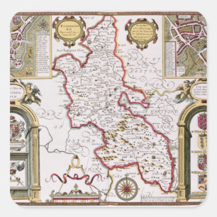Buckinghamshire, Gravur von Jodocus Quadratischer Aufkleber