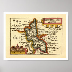 Buckinghamshire Landkreis England Alte antike Kart Poster