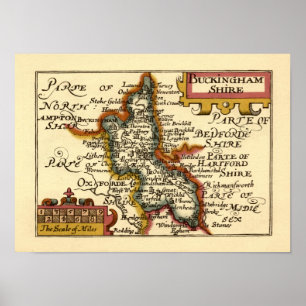 Buckinghamshire Landkreis England Alte antike Kart Poster