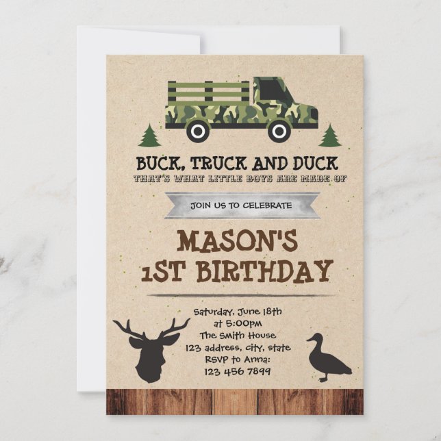 Bucks Trucks und Enten Party Einladung (Vorderseite)
