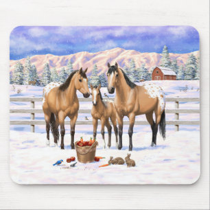 Buckskin Appaloosa Pferde im Schnee Mousepad