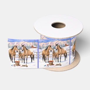 Buckskin Appaloosa Pferde im Schnee Satinband