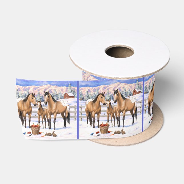 Buckskin Appaloosa Pferde im Schnee Satinband (Spule)
