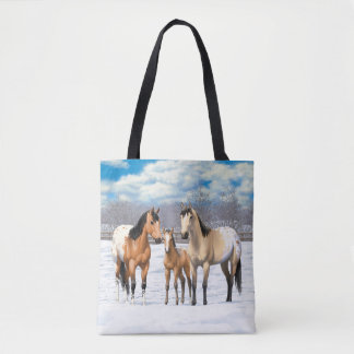 Buckskin Appaloosa Pferde im Schnee Tasche