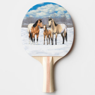 Buckskin Appaloosa Pferde im Schnee Tischtennis Schläger