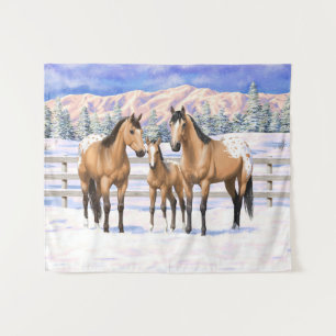 Buckskin Appaloosa Pferde im Schnee Wandteppich
