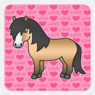 Buckskin-Cartoon-Shetlandpony Quadratischer Aufkleber