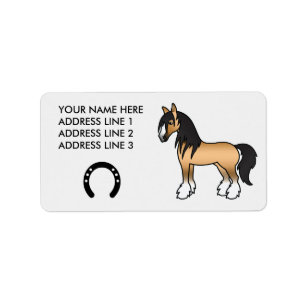 Buckskin Cartoon Sinti und Roma Vanner Shire Horse Adressaufkleber
