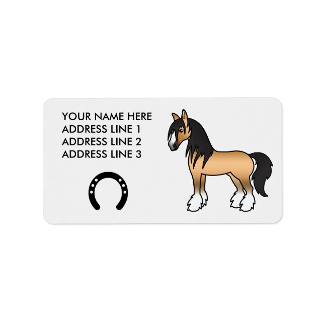 Buckskin Cartoon Sinti und Roma Vanner Shire Horse Adressaufkleber (Vorne)