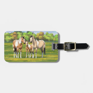 Buckskin Dun Pinto Paint Horses In Summer Pasta Gepäckanhänger