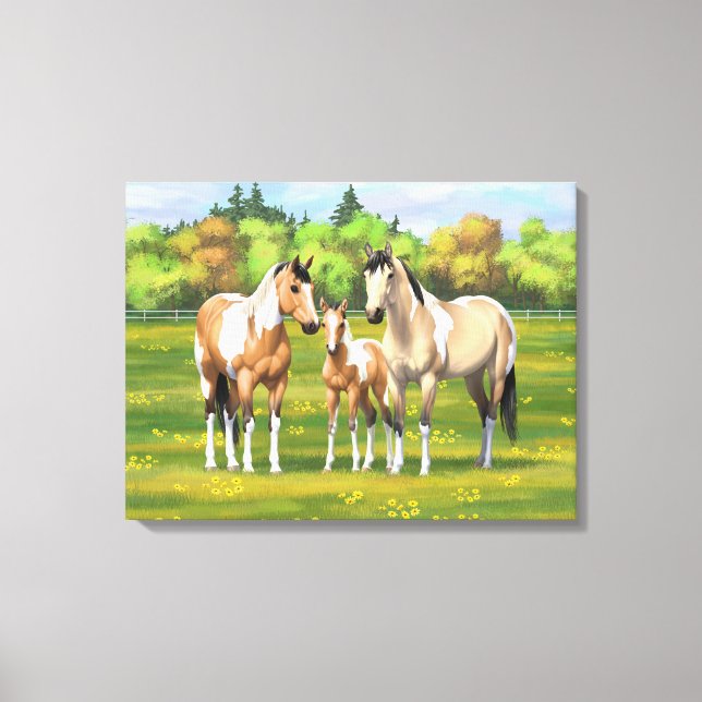 Buckskin Dun Pinto Paint Horses In Summer Pasta Leinwanddruck (Vorderseite)