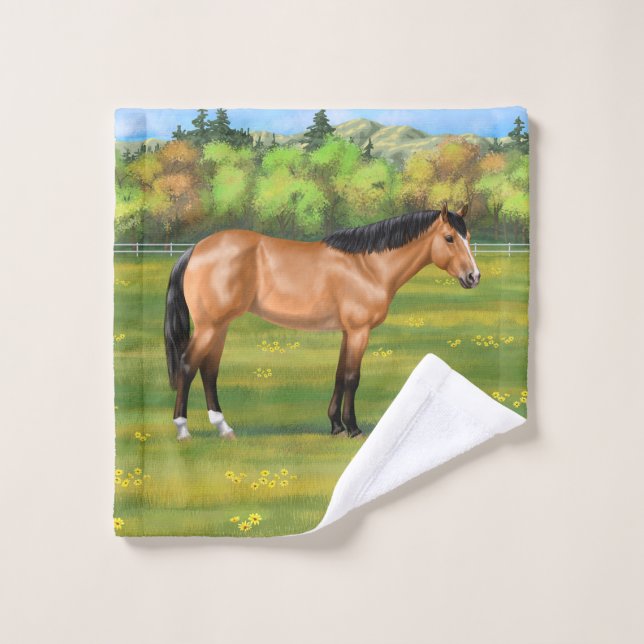 Buckskin Dun Quarter Horse Badhandtuch Set (Waschlappen)
