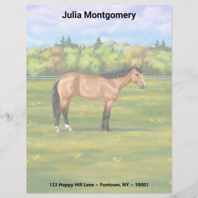 Buckskin Dun Quarter Horse Briefbogen (Vorderseite)