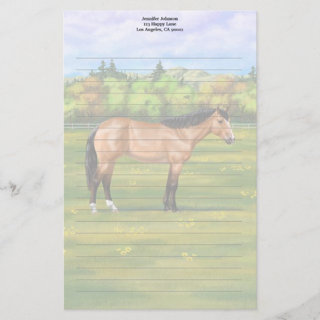 Buckskin Dun Quarter Horse Briefpapier (Vorderseite)