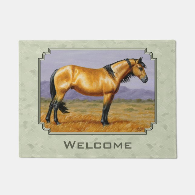 Buckskin Horse Mustang Stallion Sage Green Fußmatte (Vorderseite)