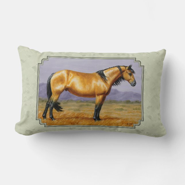 Buckskin Horse Mustang Stallion Sage Green Lendenkissen (Vorderseite)