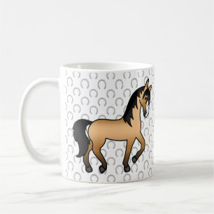 Buckskin Niedlicher Cartoon Trotting Horse Illustr Kaffeetasse