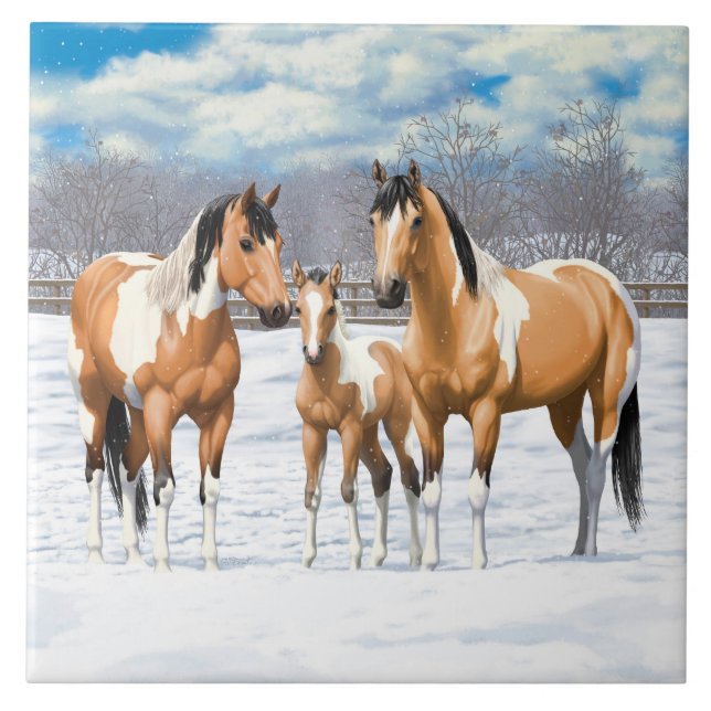 Buckskin Paint Horns in Snow Fliese (Vorderseite)