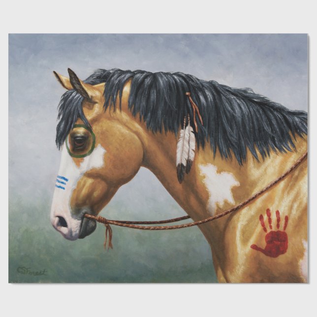 Buckskin Pinto Indianerpferd Geschenkpapier (Flach)