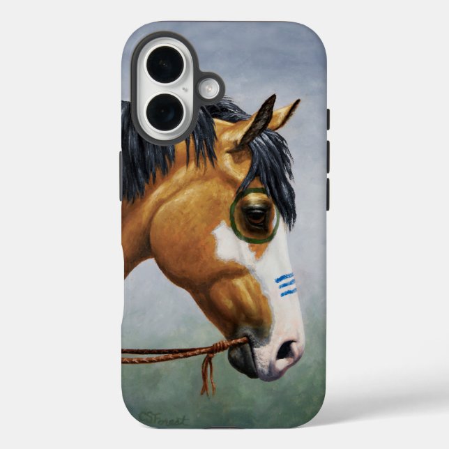 Buckskin Pinto Indianerpferd iPhone 16 Hülle (Rückseite)