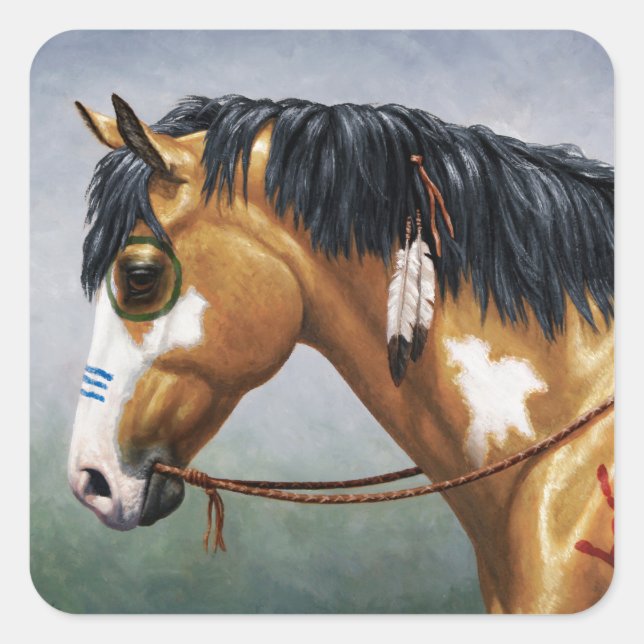 Buckskin Pinto Indianerpferd Quadratischer Aufkleber (Vorderseite)